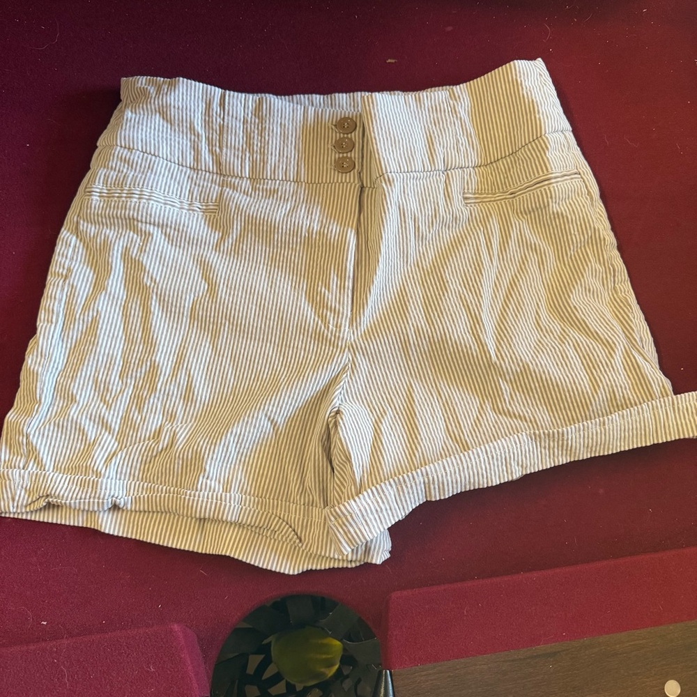 Soho High Waist Striped Cream and Tan Shorts